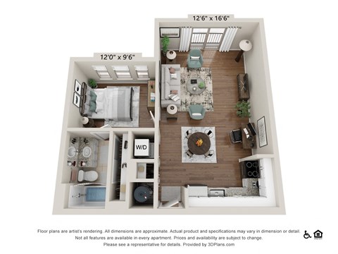 Floor plan for 1 bed, 1 bath, 695 sqft